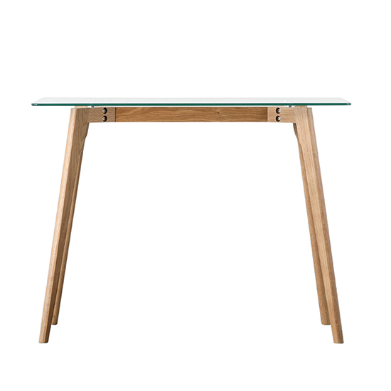 Brix Clear Glass Top Study Desk With Natural Legs