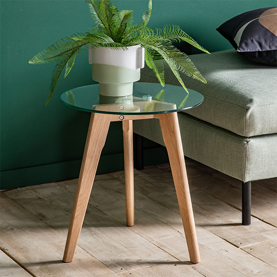 Brix Round Clear Glass Top Side Table With Natural Legs_1