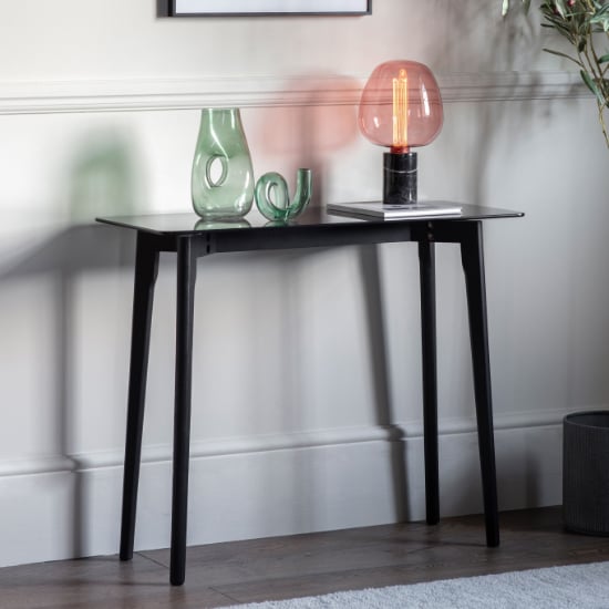 Read more about Brix smoked glass console table with black oak base