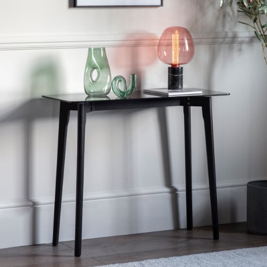 Photo of Brix smoked glass console table with black oak base