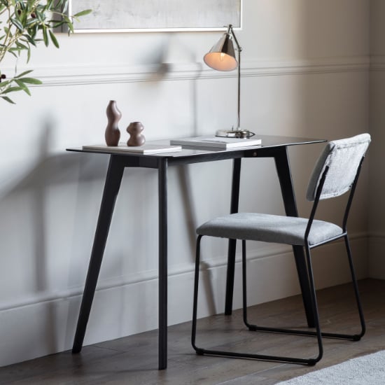 Product photograph of Brix Smoked Glass Study Desk With Black Oak Base from Furniture in Fashion