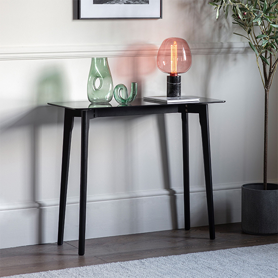 Brix Smoked Glass Top Console Table With Black Legs