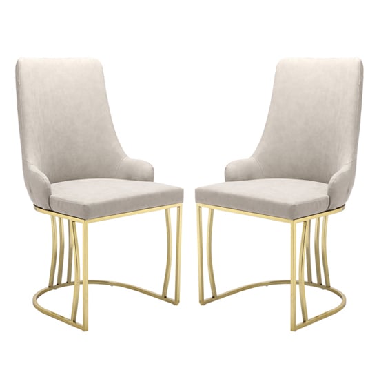 Brixen Beige Faux Leather Dining Chairs With Gold Frame In Pair