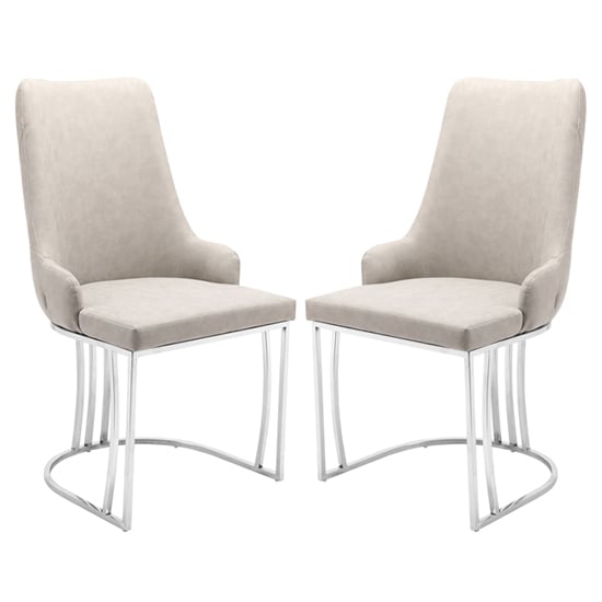 Brixen Beige Faux Leather Dining Chairs Silver Frame In Pair