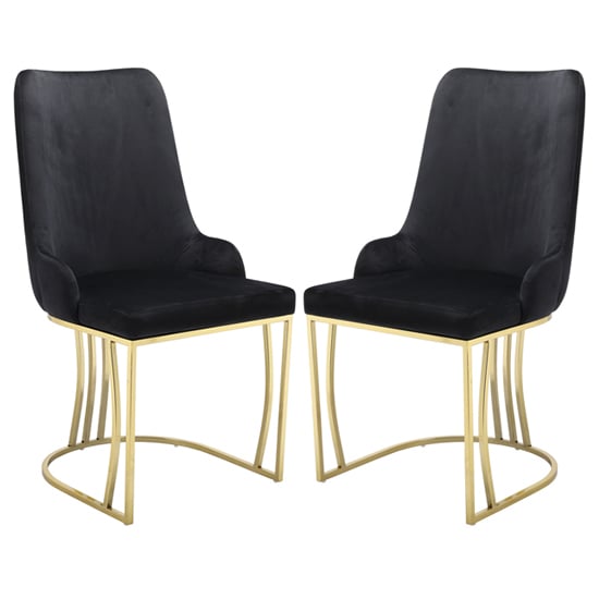 Product photograph of Brixen Black Plush Velvet Dining Chairs With Gold Frame In Pair from Furniture in Fashion