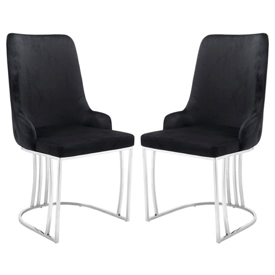 Brixen Black Plush Velvet Dining Chairs Silver Frame In Pair