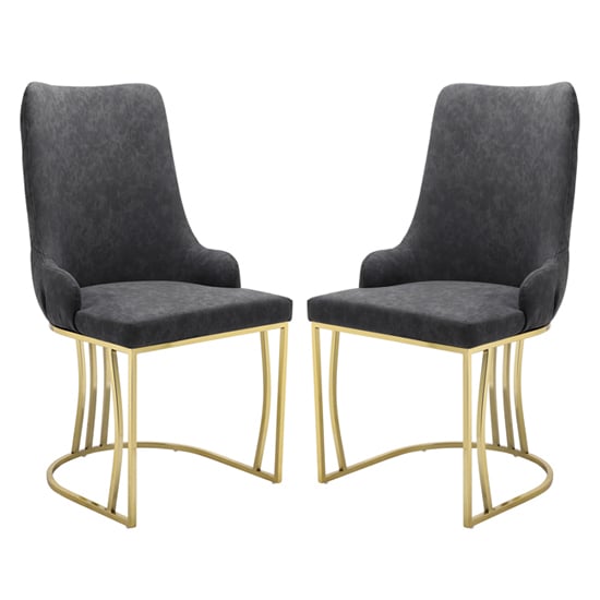 Brixen Charcoal Faux Leather Dining Chairs Gold Frame In Pair