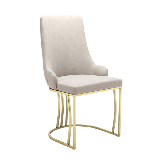 Brixen Faux Leather Dining Chair In Beige With Gold Frame