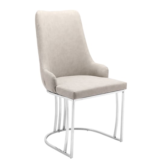 Product photograph of Brixen Faux Leather Dining Chair In Beige With Silver Frame from Furniture in Fashion