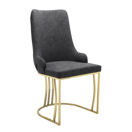 Product photograph of Brixen Faux Leather Dining Chair In Charcoal With Gold Frame from Furniture in Fashion