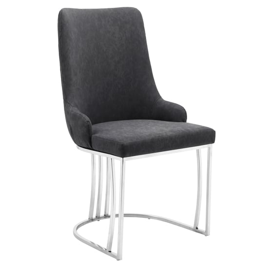 Brixen Faux Leather Dining Chair In Charcoal With Silver Frame