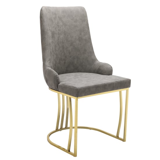 Brixen Faux Leather Dining Chair In Grey With Gold Frame