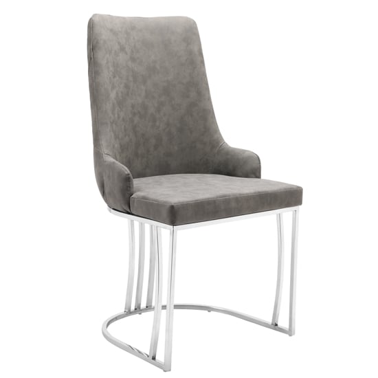 Brixen Faux Leather Dining Chair In Grey With Silver Frame
