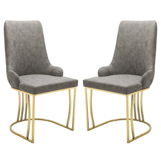 Product photograph of Brixen Grey Faux Leather Dining Chairs With Gold Frame In Pair from Furniture in Fashion