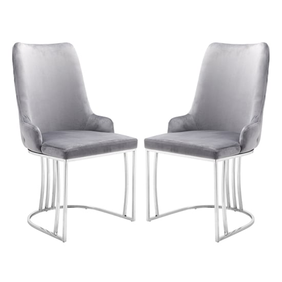 Product photograph of Brixen Grey Plush Velvet Dining Chairs Silver Frame In Pair from Furniture in Fashion