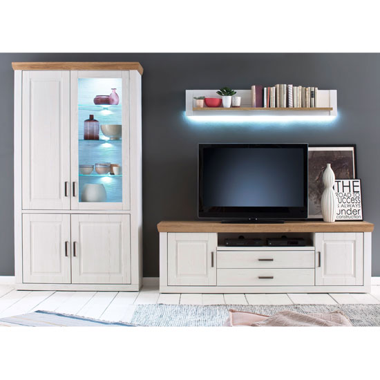Brixen LED Living Room Set In Oak White With Display Cabinet | Furniture in Fashion