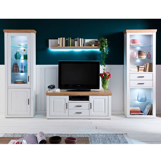 Brixen LED Living Room Set In Oak And White With Wall Shelf