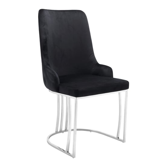 Brixen Plush Velvet Dining Chair In Black With Silver Frame