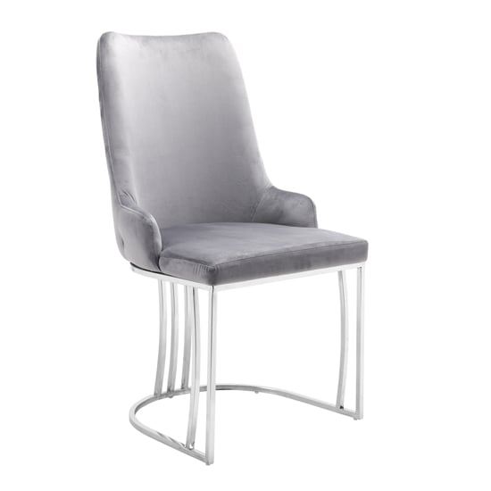 Product photograph of Brixen Plush Velvet Dining Chair In Grey With Silver Frame from Furniture in Fashion