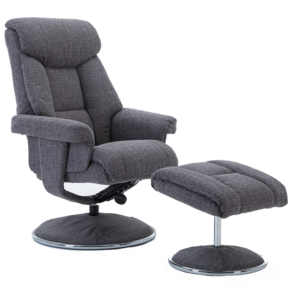 Brixton Fabric Recliner Chair With Stool In Lisbon Grey