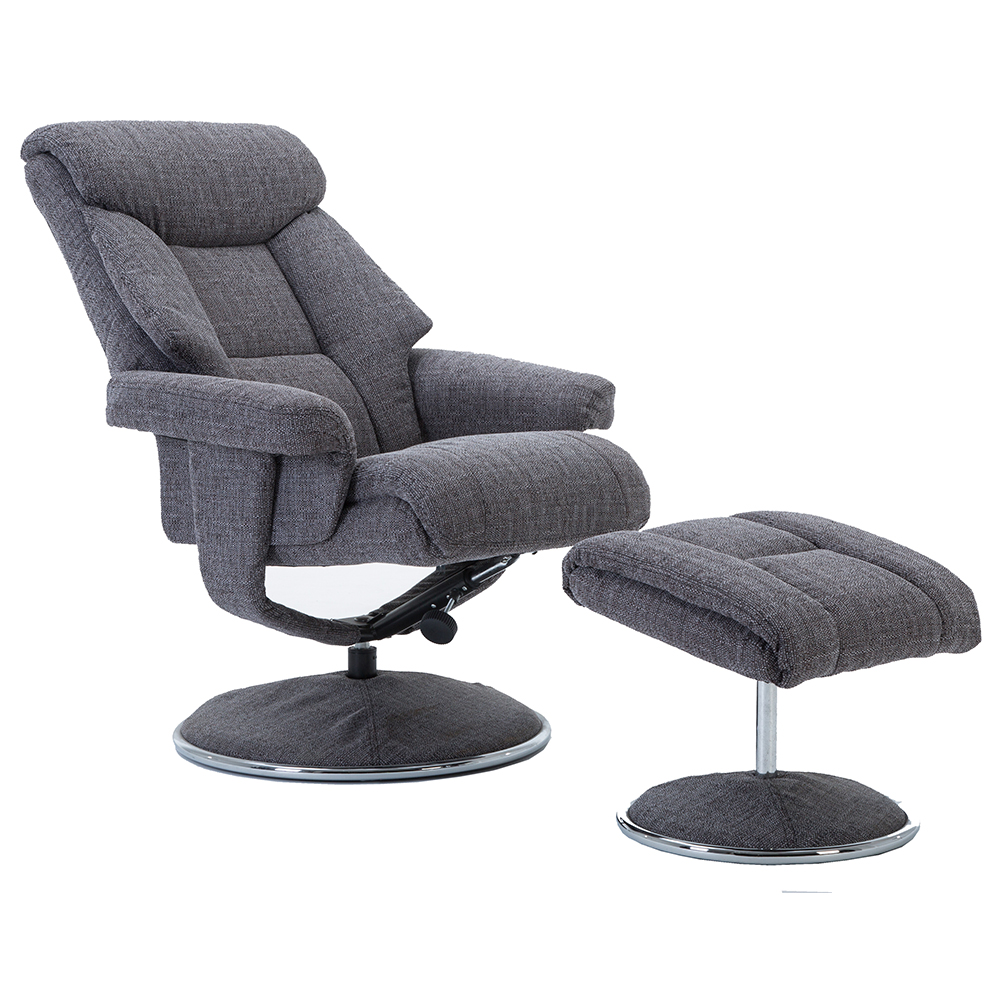 Brixton Fabric Recliner Chair With Stool In Lisbon Grey