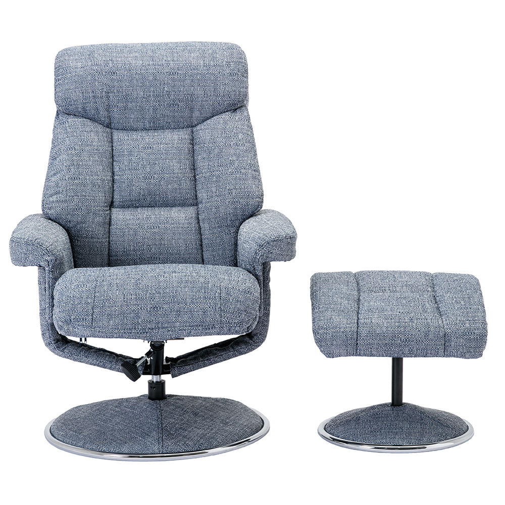 Brixton Fabric Recliner Chair With Stool In Lisbon Marine