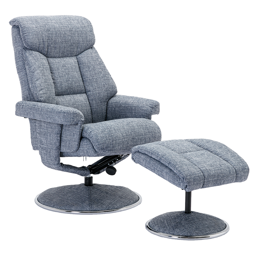 Brixton Fabric Recliner Chair With Stool In Lisbon Marine
