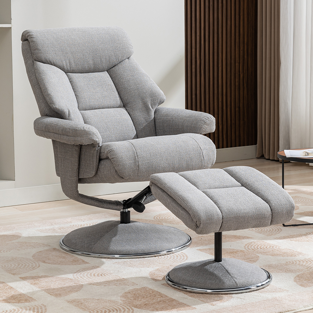Brixton Fabric Recliner Chair With Stool In Lisbon Silver