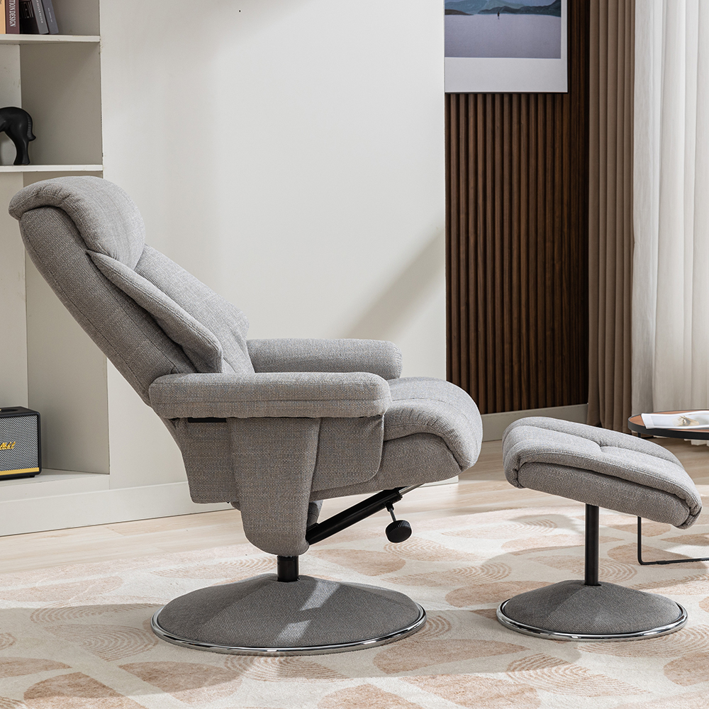 Brixton Fabric Recliner Chair With Stool In Lisbon Silver