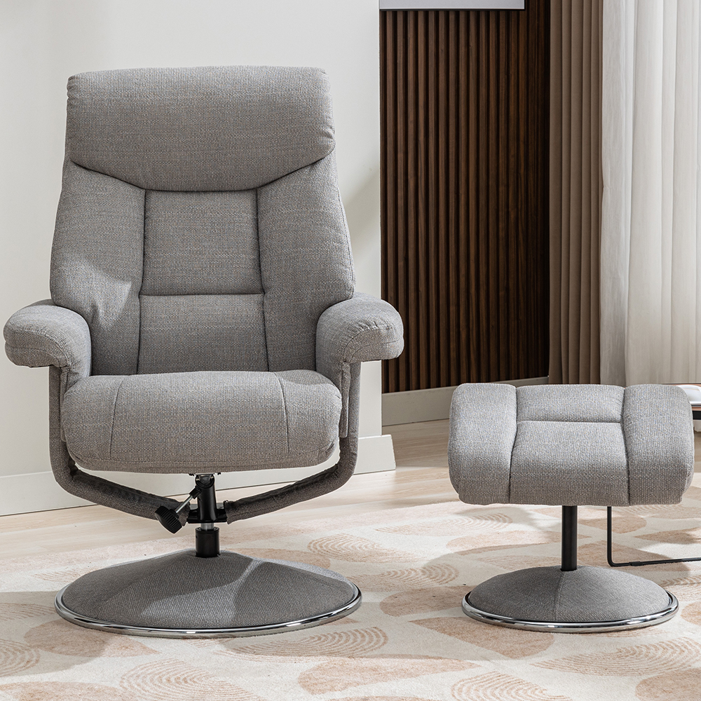 Brixton Fabric Recliner Chair With Stool In Lisbon Silver