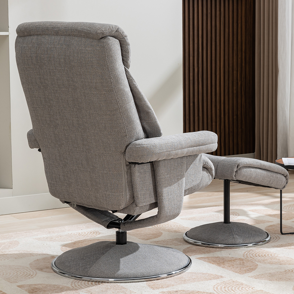Brixton Fabric Recliner Chair With Stool In Lisbon Silver