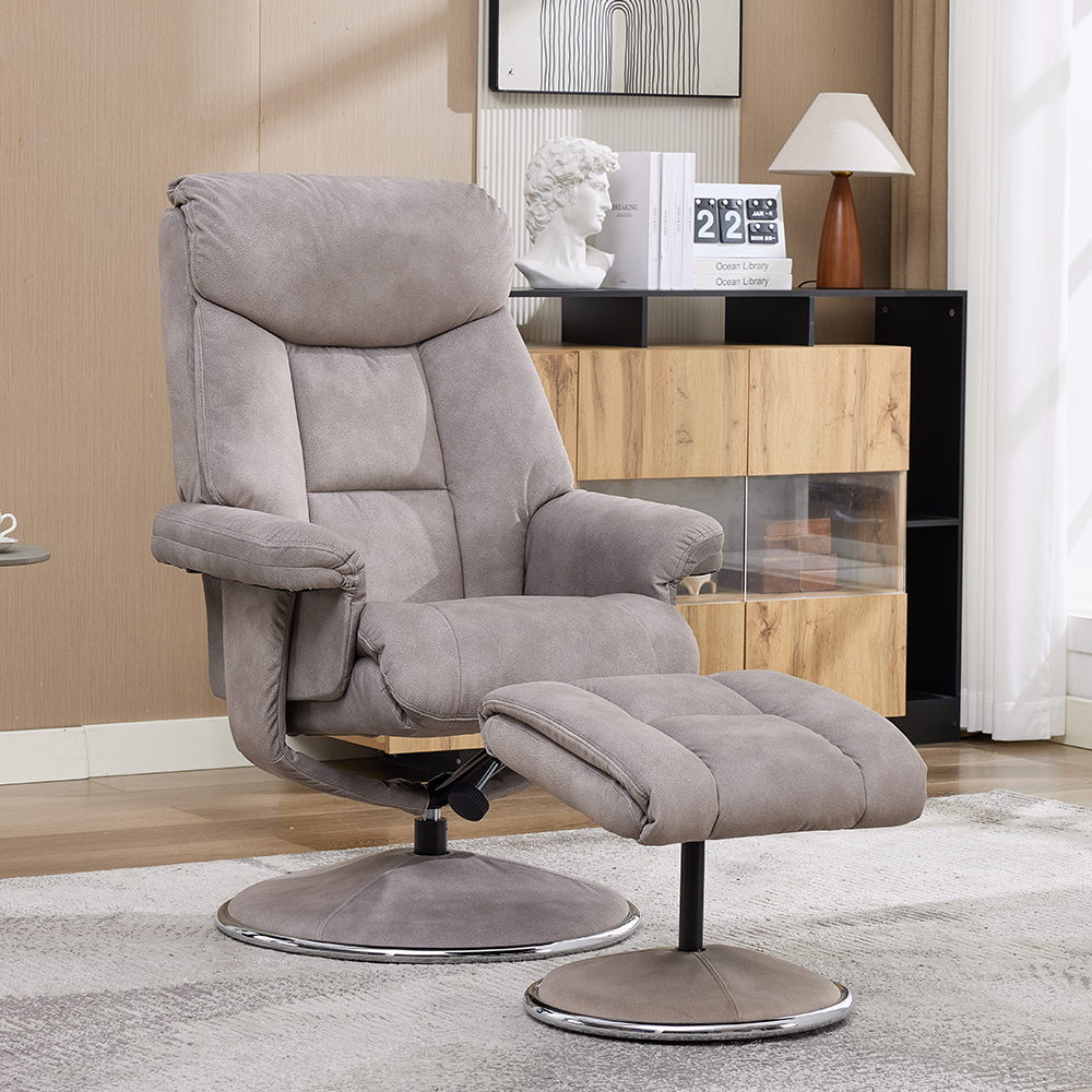 Brixton Fabric Swivel Recliner Chair with Footstool in Almond