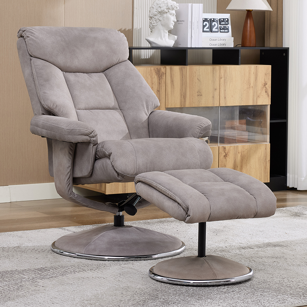 Brixton Fabric Swivel Recliner Chair with Footstool in Almond