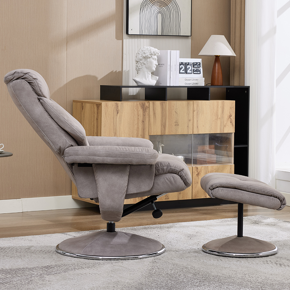 Brixton Fabric Swivel Recliner Chair with Footstool in Almond