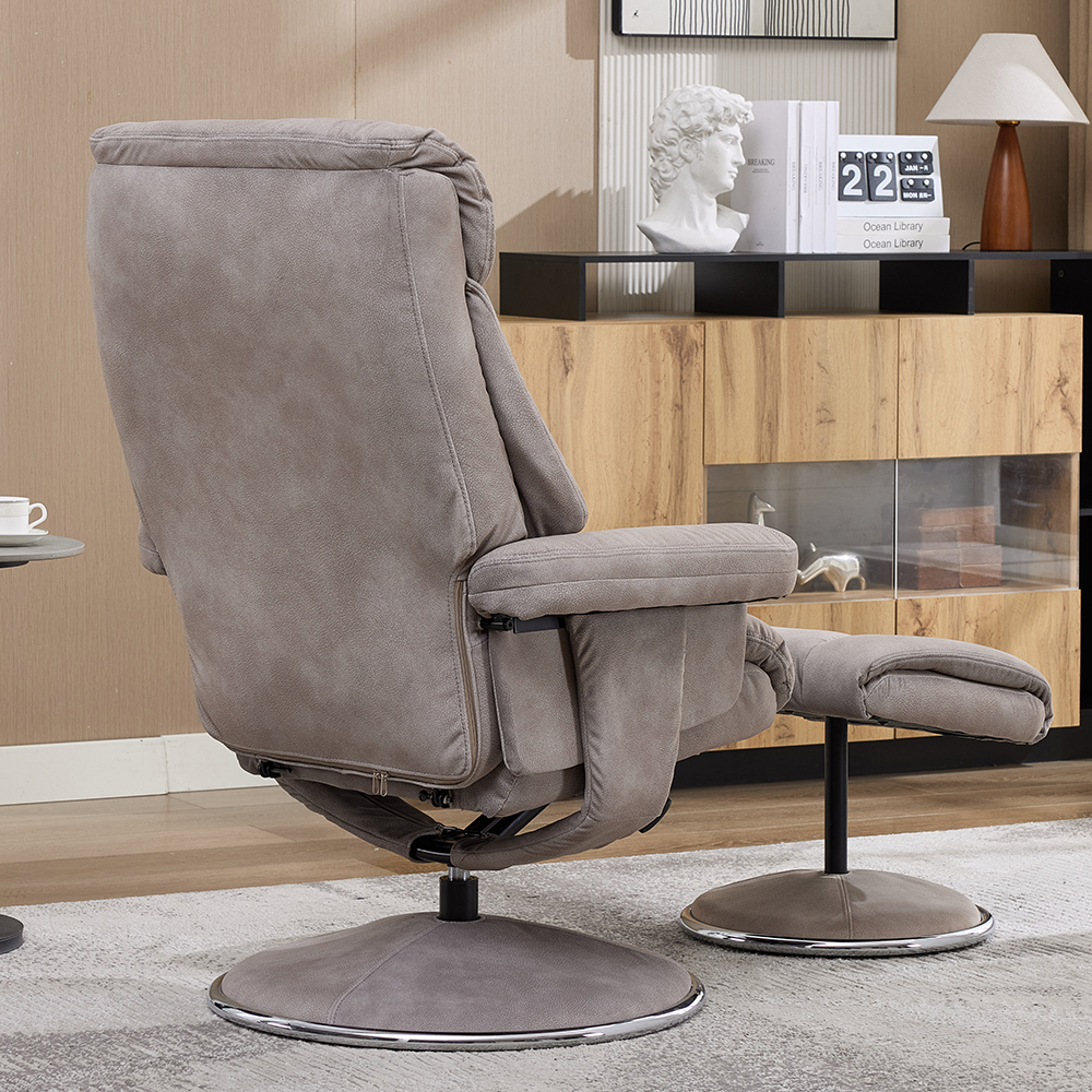 Brixton Fabric Swivel Recliner Chair with Footstool in Almond