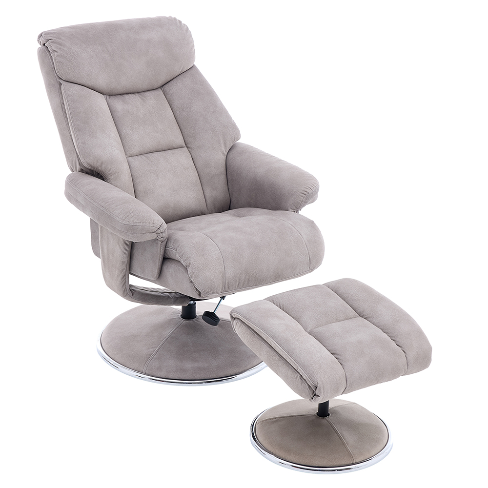 Brixton Fabric Swivel Recliner Chair with Footstool in Almond