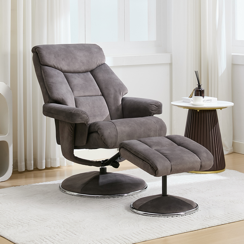 Brixton Fabric Swivel Recliner Chair with Footstool in Carbon Grey