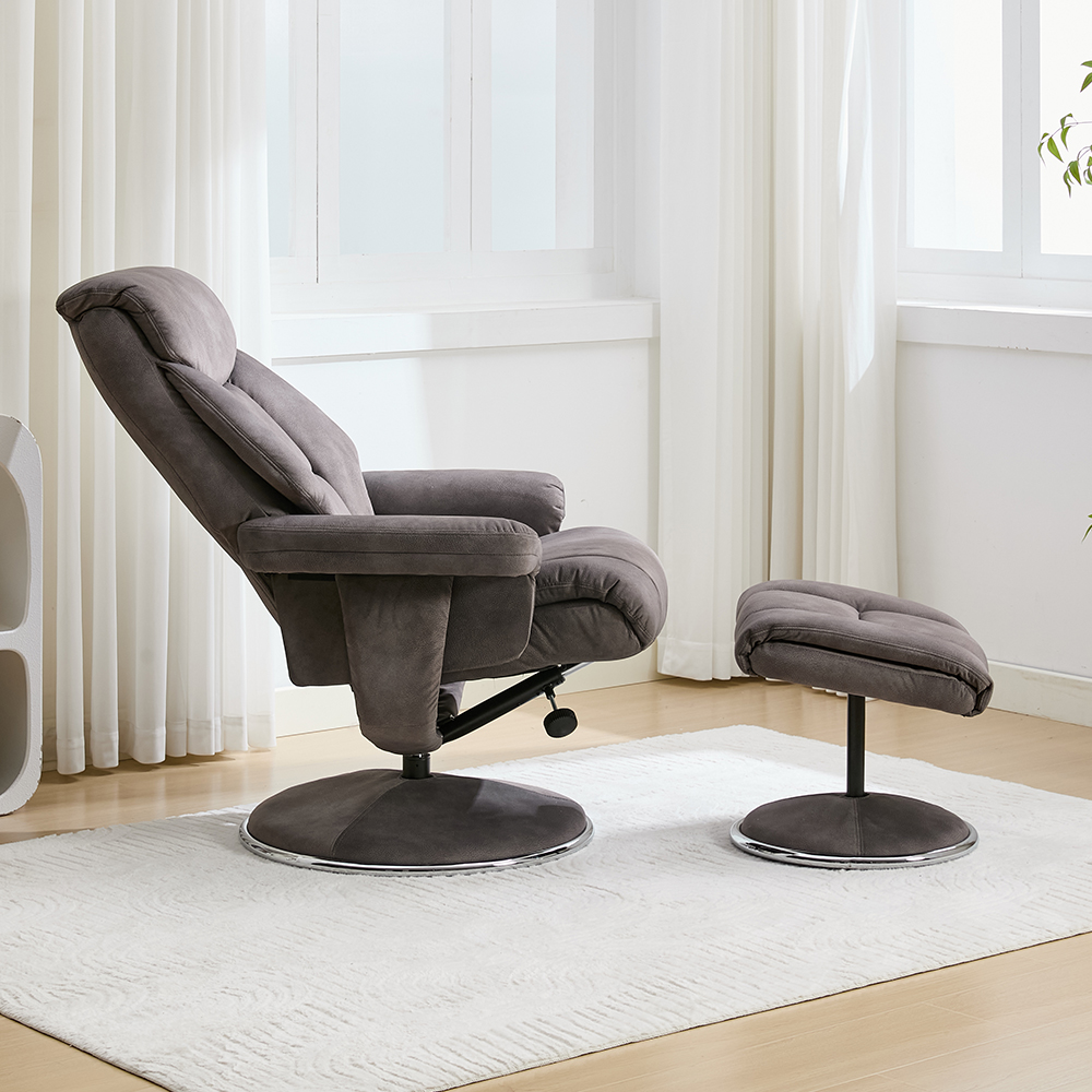 Brixton Fabric Swivel Recliner Chair with Footstool in Carbon Grey