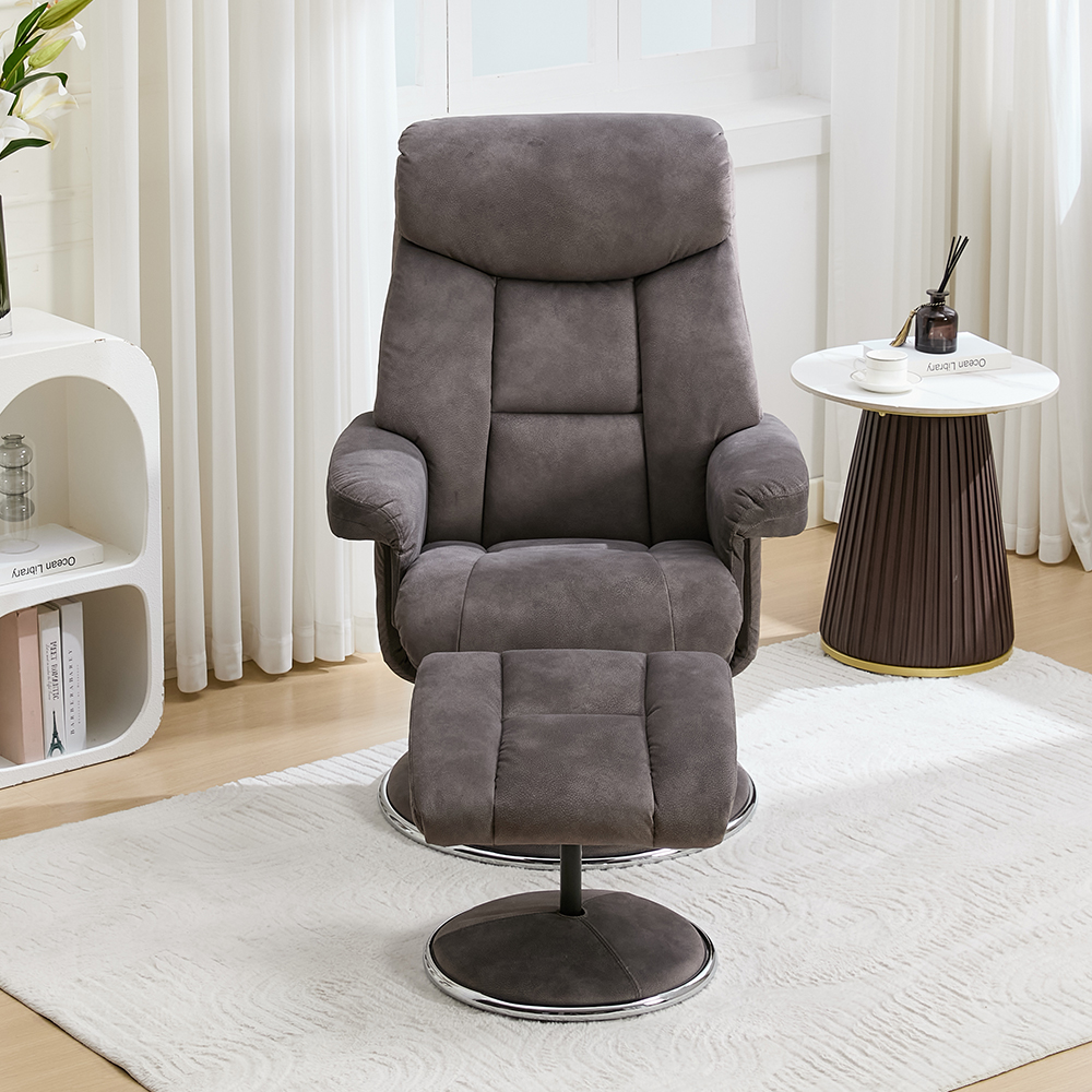 Brixton Fabric Swivel Recliner Chair with Footstool in Carbon Grey