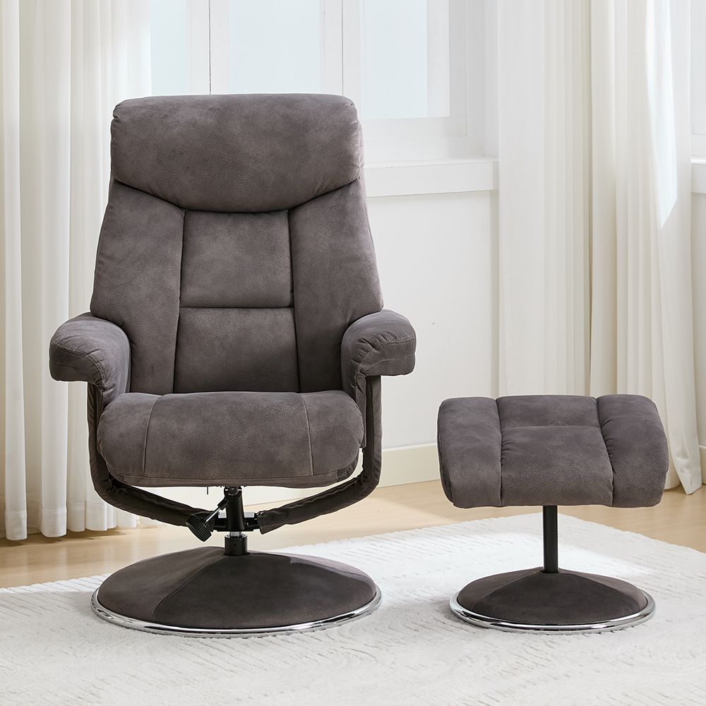 Brixton Fabric Swivel Recliner Chair with Footstool in Carbon Grey
