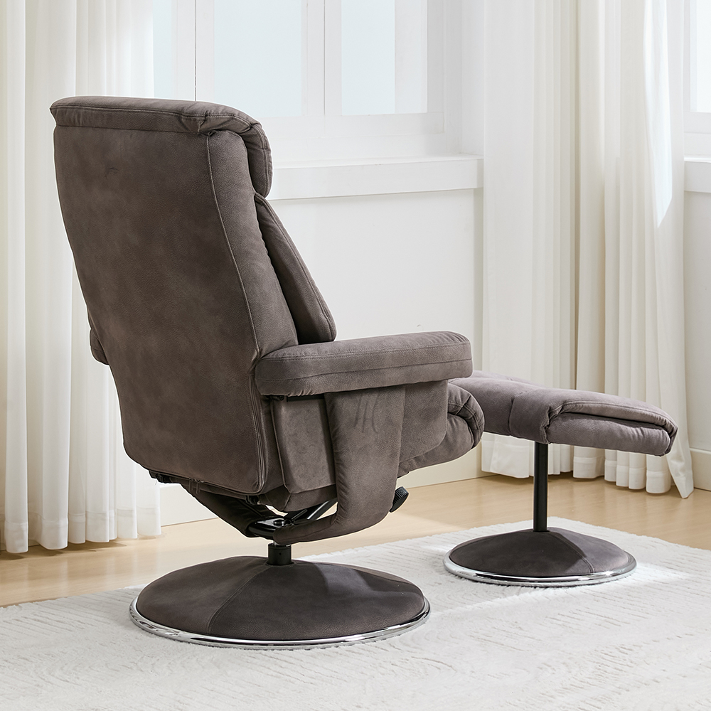 Brixton Fabric Swivel Recliner Chair with Footstool in Carbon Grey