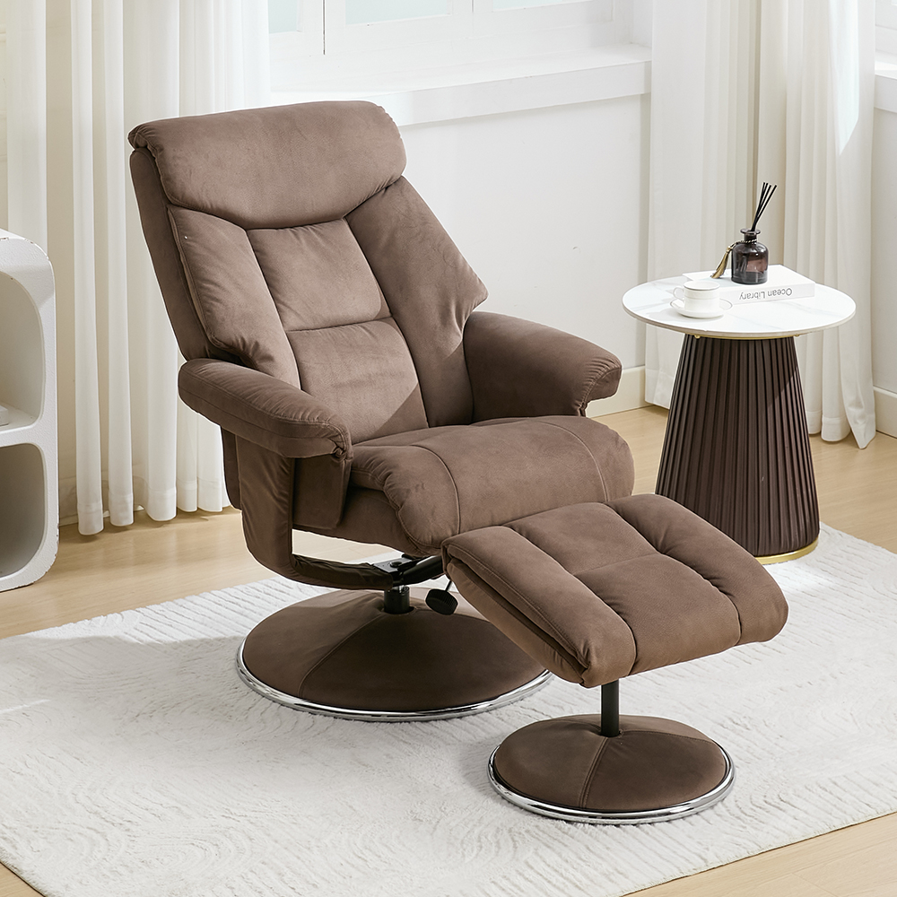 Brixton Fabric Swivel Recliner Chair with Footstool in Fawn