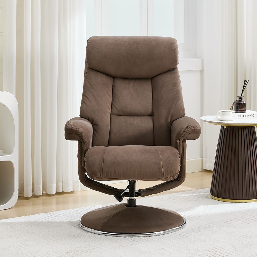 Brixton Fabric Swivel Recliner Chair with Footstool in Fawn