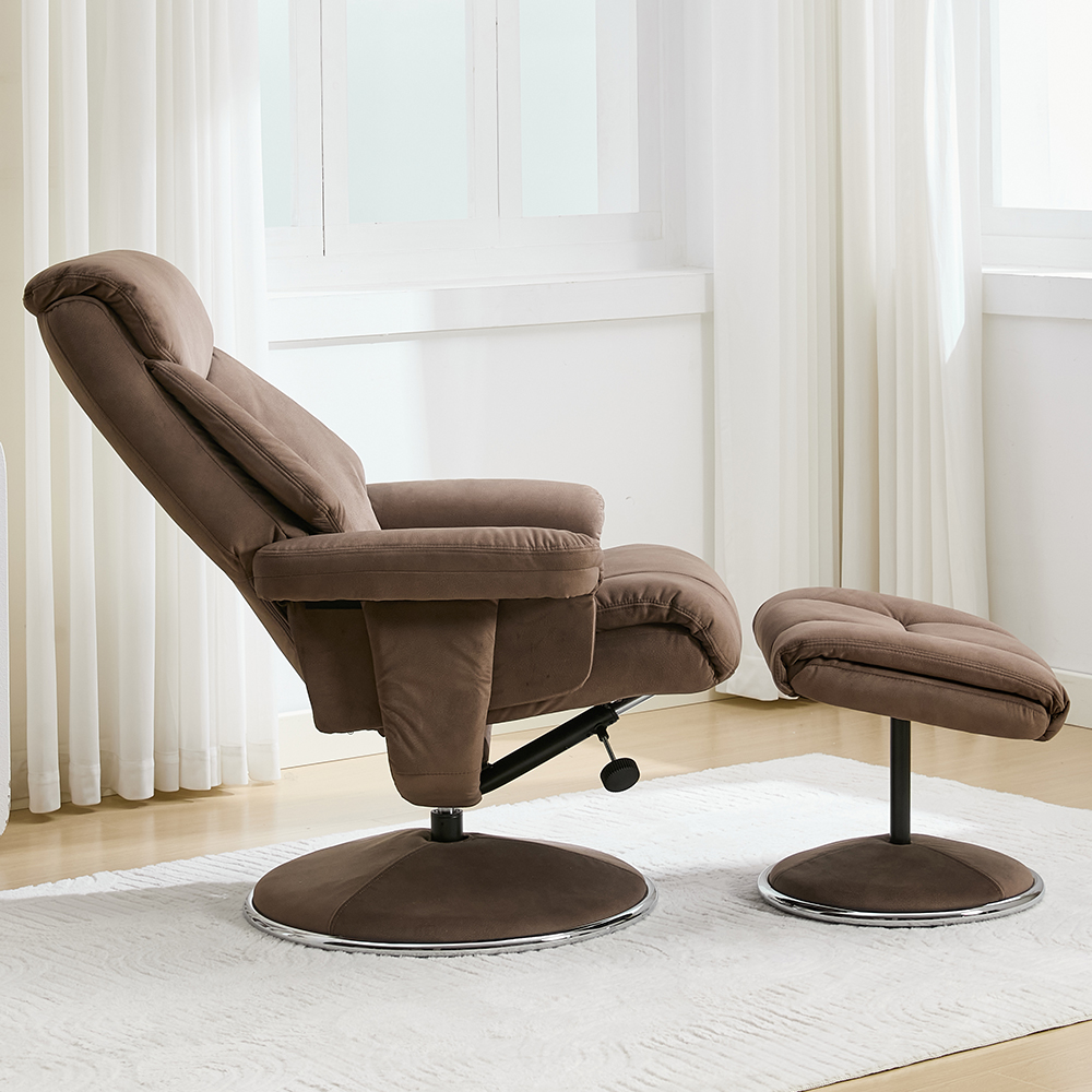 Brixton Fabric Swivel Recliner Chair with Footstool in Fawn
