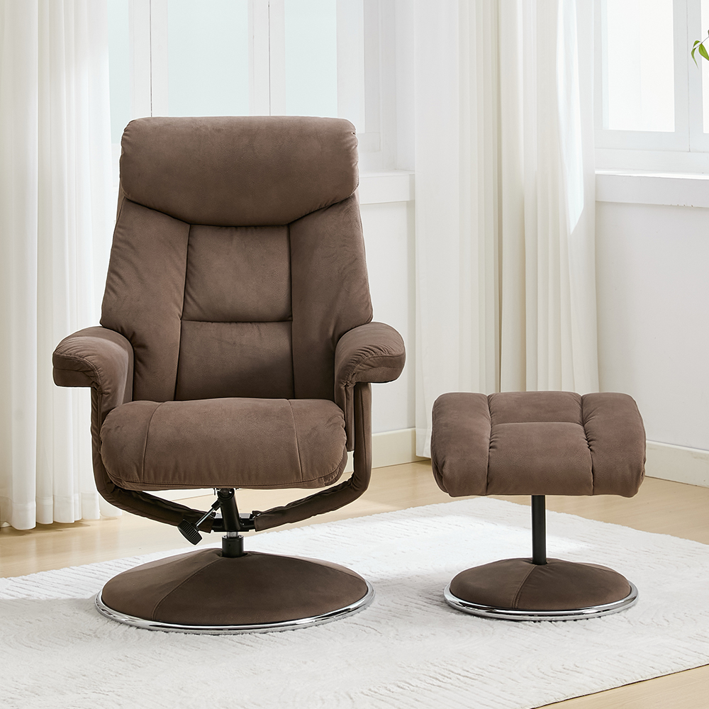 Brixton Fabric Swivel Recliner Chair with Footstool in Fawn