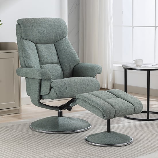 Product photograph of Brixton Fabric Swivel Recliner Chair And Stool In Lisbon Teal from Furniture in Fashion