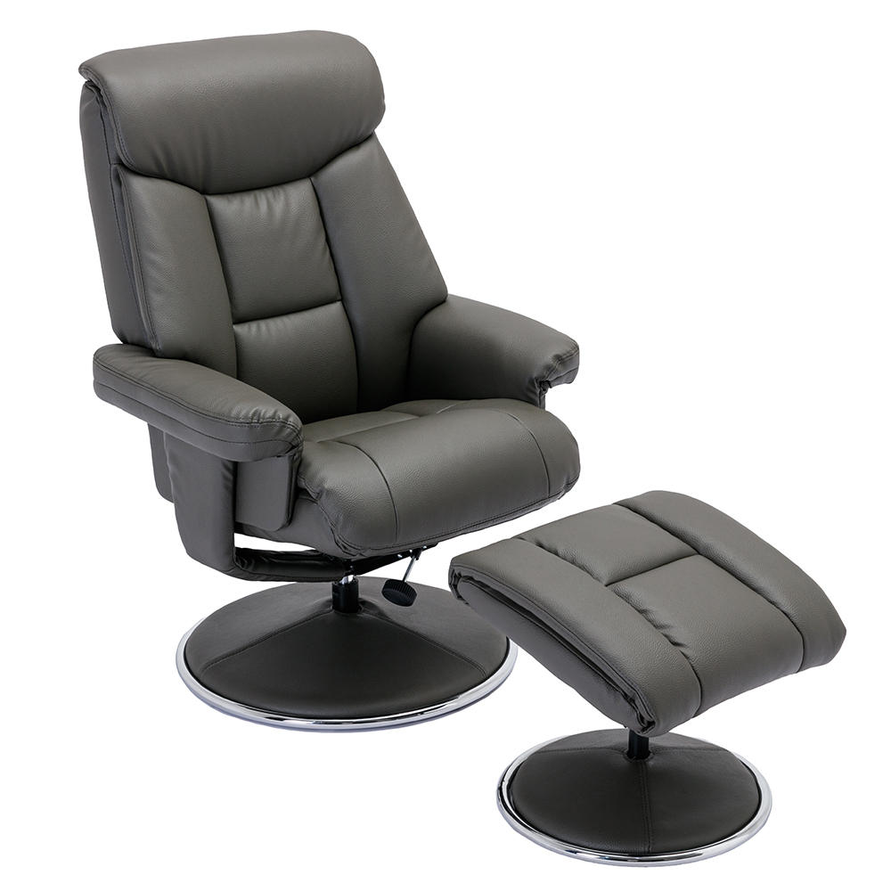 Brixton Faux Leather Recliner Chair With Stool In Chinder