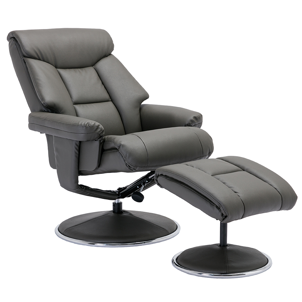 Brixton Faux Leather Recliner Chair With Stool In Chinder