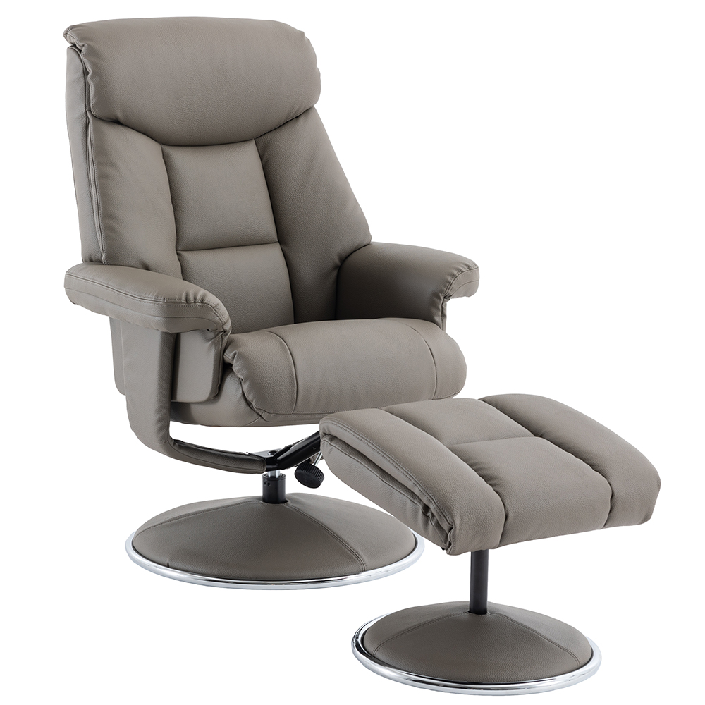 Brixton Faux Leather Recliner Chair With Stool In Grey