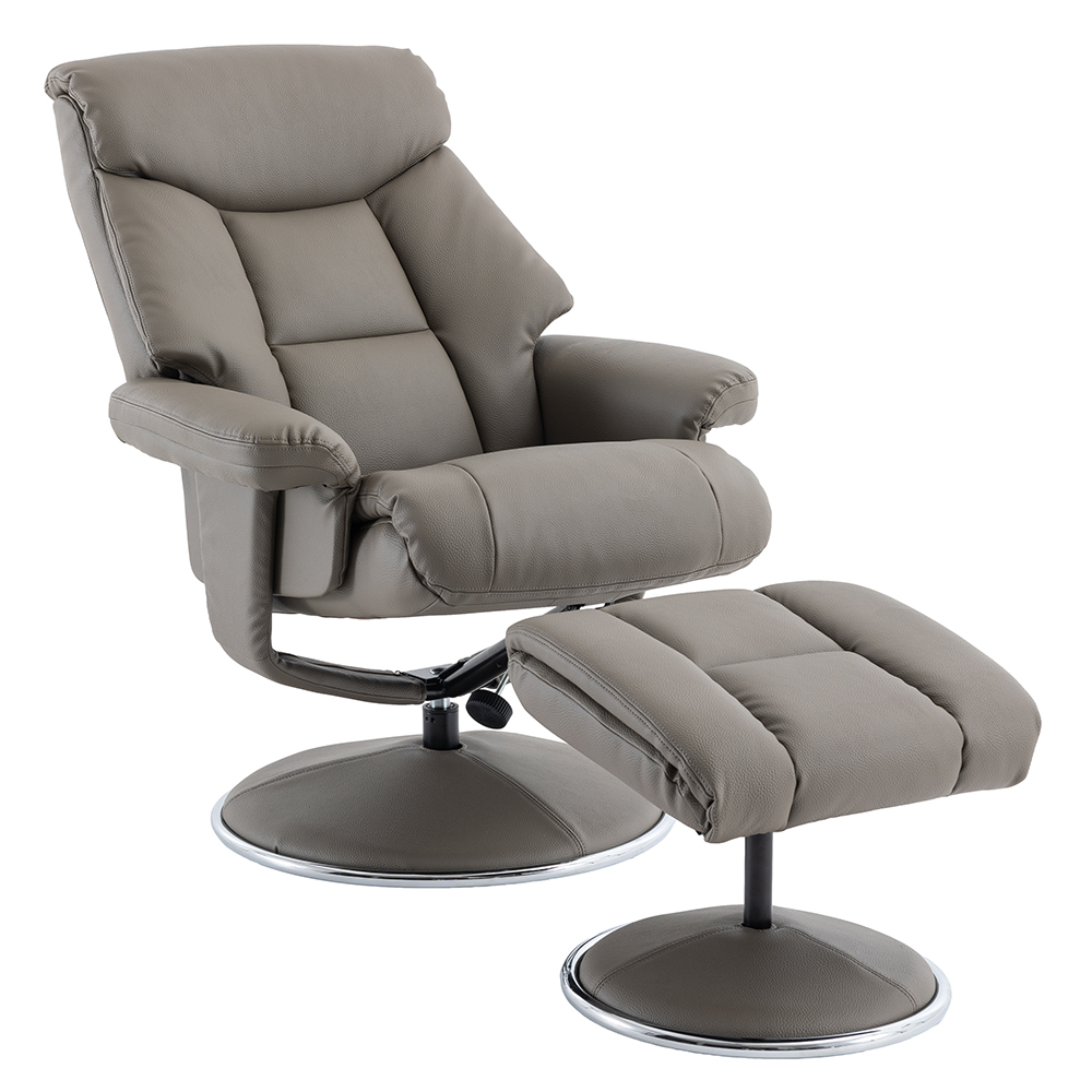 Brixton Faux Leather Recliner Chair With Stool In Grey